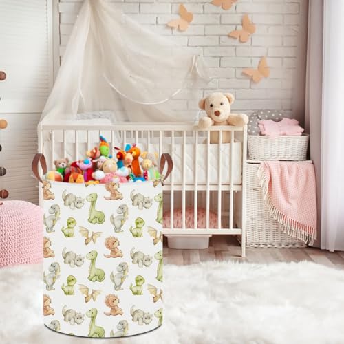 Image of 19.7 inch Laundry Basket,Dirty Clothes Hamper,Waterproof Storage Bin,Room Decor,Gift Baskets,Nursery Hamper(Watercolor Dinosaur)