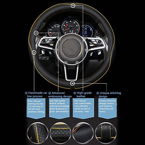 Image of Gomass Car Steering Wheel Cover, Anti-Slip, Safety, Soft, Breathable, Heavy Duty, Thick, Full Surround, Sports Style (Black with Yellow Line)