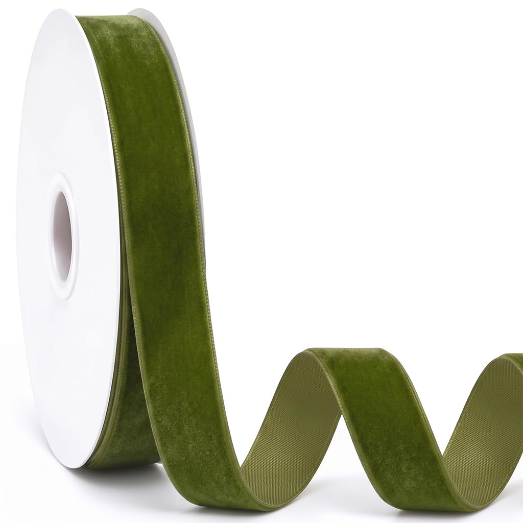 jijAcraft Sage Green Velvet Ribbon: 25mmx22m Velvet Ribbon for Christmas — image 1