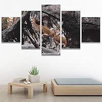 SIGNWIN 5 Panel Canvas Wall Art Animals Deer Modern Artwork for Home Decorations Ready to Hang - 60