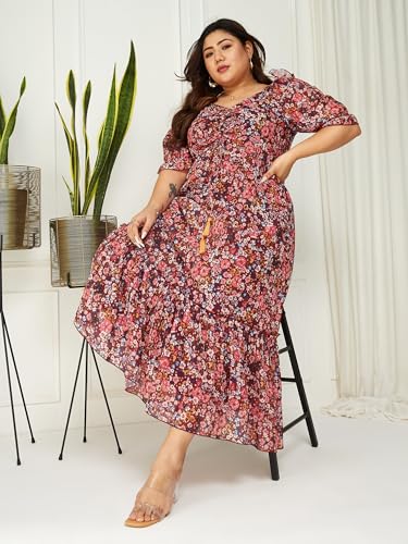 Image of Miss Chase A+ Women's Bohemian V-Neck Flutter Sleeve Chiffon Relaxed Fit Wrap Maxi Dress