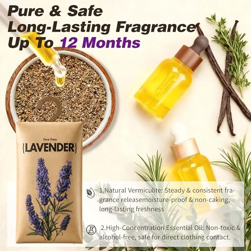 Image of 12 Pack Lavender Scented Sachets for Closet and Drawer, Hanging Air Freshener Deodorizer for Stagnant Air, Long Lasting Odor Eliminator for Clothes, Wardrobe, Car and Home Storage