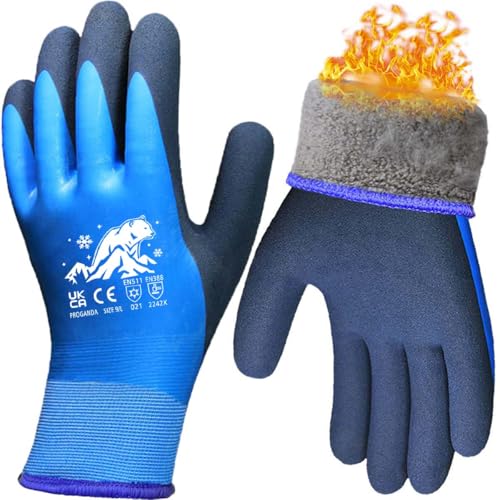 PROGANDA Waaserdichte Winter Arbeitshandschuhe Gartenhandschuhe für Herren und Damen, Fleece Liner Warme Thermohandschuhe für kaltes Wetter (Blau -Wasserdichte Winter Arbeitshandschuhe, L)