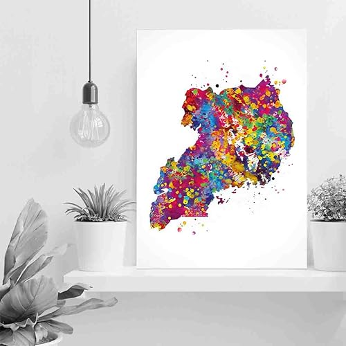 Miniatura 3 de Juego de pintura artística de acuarela, mapa de Uganda, impresión artística de acuarela, regalo de boda, póster de ciudad natal, arte africano