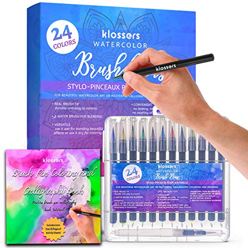 Klossers Watercolor Brush Pens Marker Set with Book for Coloring and Lettering Calligraphy