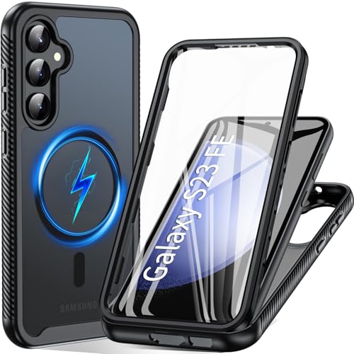 Hensinple Magnetic Case for Samsung S23 FE Built-in Screen Protector 360 Full Body Shockproof Protective Cover Heavy Duty Rugged Phone Case for Samsung Galaxy S23 FE 6.4 Inch -Black