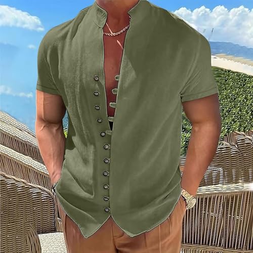 Mens Cotton Linen Shirts Short Sleeve Casual Tops Summer Beach Shirt Hawaiian Style Slim Fit Blouse Button Down Tees2