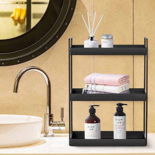 3-Tier Bathroom Countertop Organizer Vanity Tray Cosmetic & Makeup Storage Kitchen Spice Rack Standing Shelf, Black #TOP1