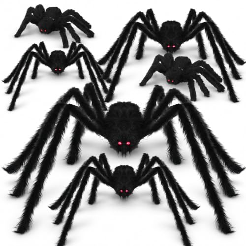 Nirohee Halloween Decorations Outdoor,6 Pack Giant Spider Halloween Party Decor Large Outside Decorations,Scary Spiders with Bendable Legs for Lawn,Yard,Spider Web,Wall,Window