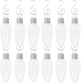 12pcs Xmas DIY Fillable Light Bulb Ornaments Plastic Hanging Decor | Christmas Tree and Wall Displays, Inserts, Shatter-free Plastic, Screw Cap Design for Holiday Season