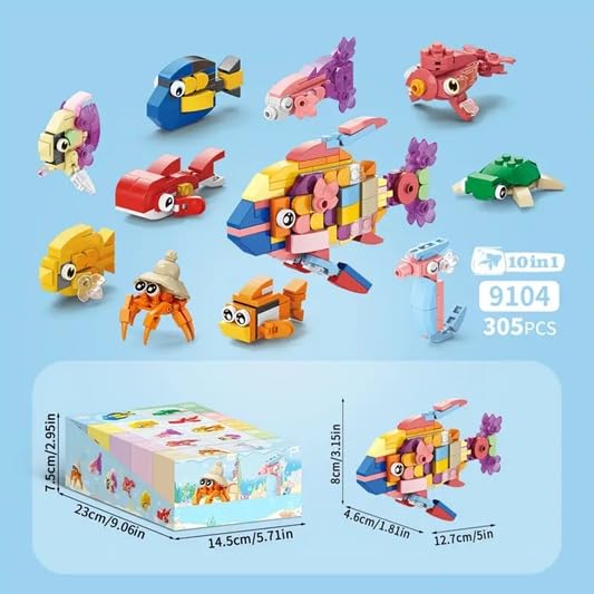 Image of Building Blocks Bricks Set, Build, Learn and Play, Construction, Educational Interactive Creative DIY Toy, Compatible with All Major Brands (10 in 1, Cute Aquatic Creatures World, 305 Pcs)