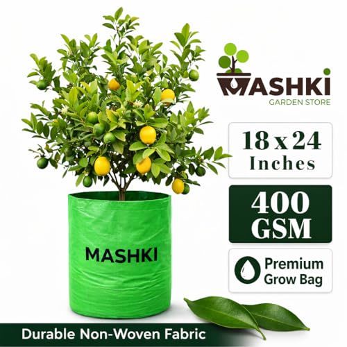 Image of MASHKI 20x30 Inch Extra Deep Grow Bag for Guava, Dwarf Mango & Fruit Plants | 300 & 400 GSM Heavy Duty HDPE | Long Life UV Stabilized Tree Planter for Terrace & Garden (3, 18x24 Inches, 400 GSM)