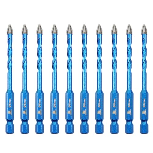 Head Eccentric Drill Bit 3/16" 5mm - 10pcs Carbide Tipped Drill bit Masonry Drill Bit Sets for Porcelain Ceramic Tiles Glass Hard Plastic Cement/Granite etc