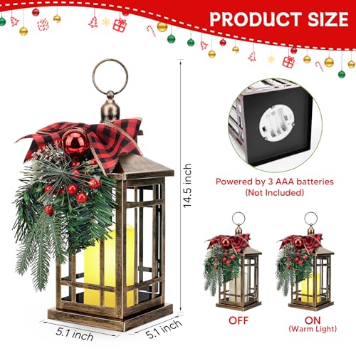 Lanterne décorative de Noël avec bougie LED vacillante sans flamme - 2