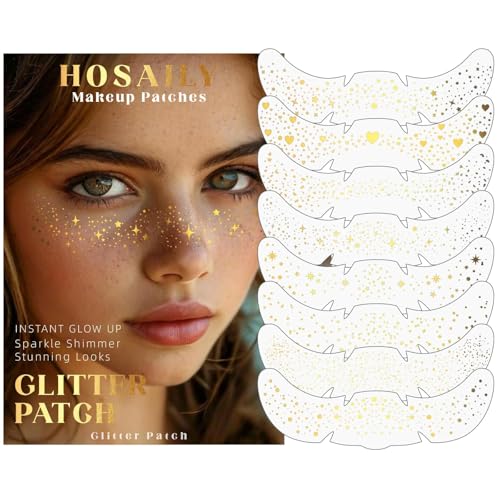 SHOFUL 8 Stück goldene Glitzer-Sommersprossen-Gesichtstattoos wasserdichte Funkelnde Glitzer-Punkt-Patches für das Gesicht für Frauen süßes leuchtendes Glitzer-Tattoo-Make-up(Gold)