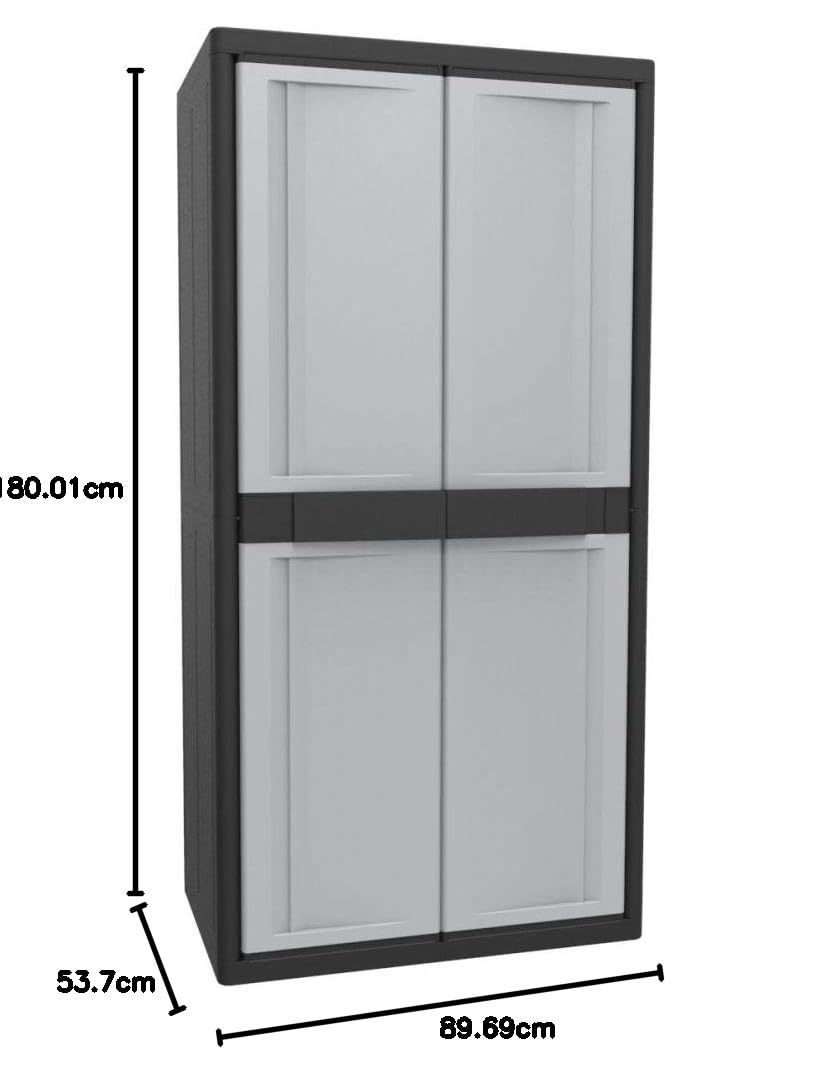 Kreher XXL Kunststoffschrank mit 3 höhenverstellbaren Böden und abschließbaren Türen. Maße BxTxH in cm: 89,7 x 53,7 x 180 cm