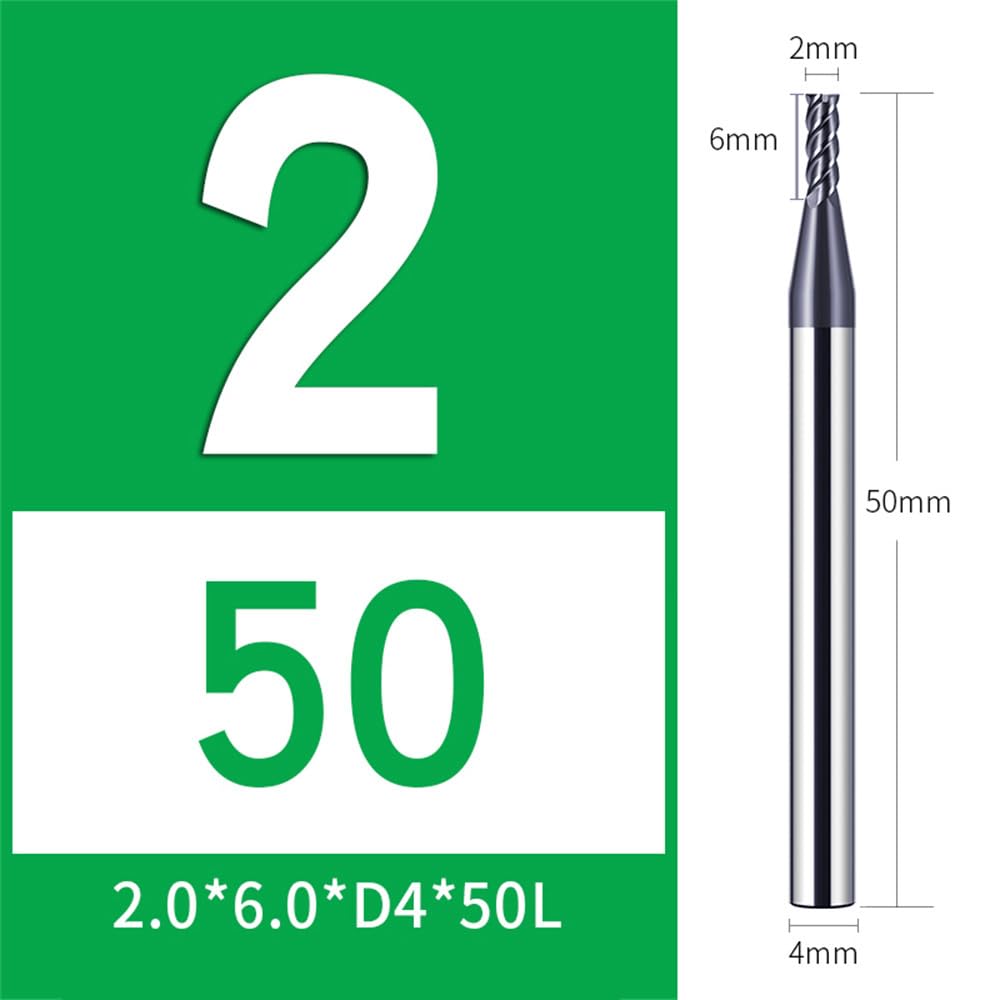 Fresa de carburo (2 mm, 4 dientes/filos, HRC 55, Altin, negro, revestimiento CNC, fresado en punta, VHM, para acero metálico, madera acrílica, plástico