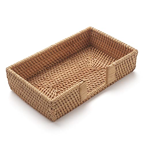 Rattan Napkin Holder Rectangle 9.5 x 5.5 x 2 Wicker Napkin Tray Woven Guest Towel Holder for Restaurant/Kitchen/Bathroom Paper Towels for Guests