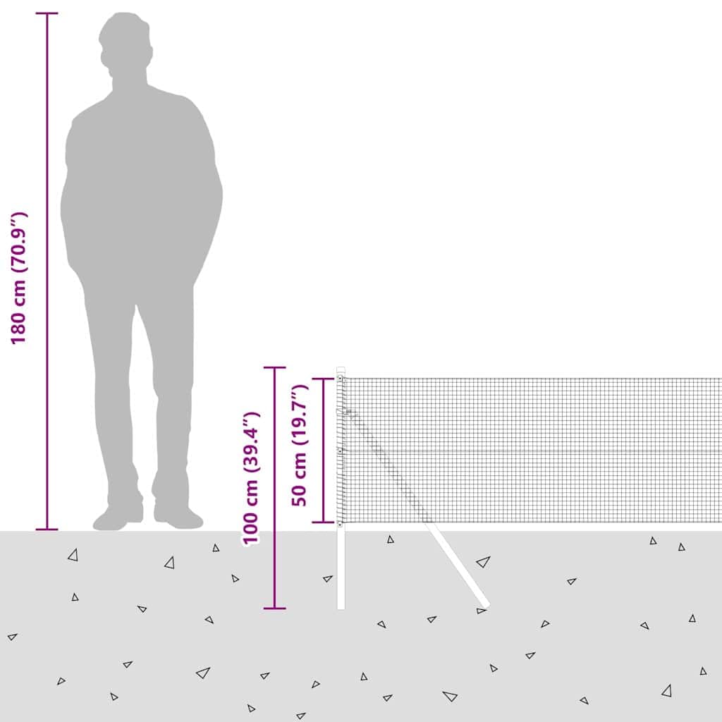 Filo saldato per recinzione, fissaggio a terra, 25 x 0,5 m, in acciaio zincato con 11 pali, per recinzione da giardino, protezione dal vento e protezione dagli sguardi indiscreti
