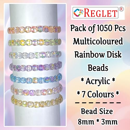 Image of 1050 Pcs Multifaceted Raindow Disk Beads for Jewellery Making Kit - Beads for Bracelet Making Kit - Bead Craft - Acrylic - Multicolour - 8mm*3mm - 175g