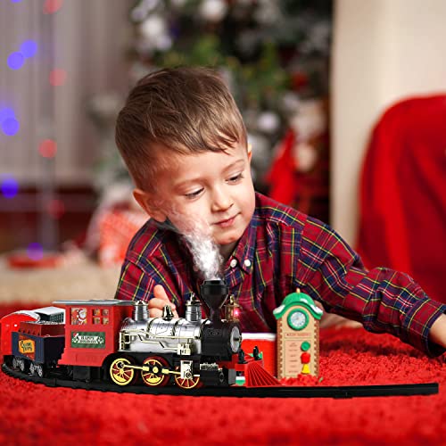 Bellochiddo Train Set W/Steam Locomotive Engine,Cargo Car＆Long Track For Toddlers 3-5,Electric Play Set Train Toys W/Smoke,Light & Sounds, For 4 5 6 7 8+ Year Old Kids,Boys & Girls #TOP6