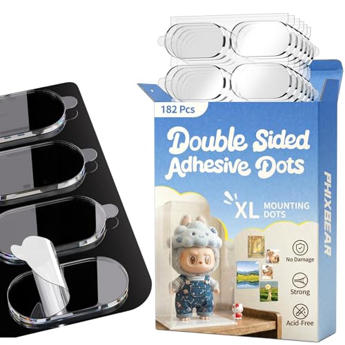 PHIXBEAR Extra Large Mounting Putty with Pull Tab, Removable Strong-Hold Clear Sticky Tack for Frames, Decor Signs & Display Pieces, No-Trace Double-Sided Adhesive Dots, 182 Pcs, 0.6" x 1.38"