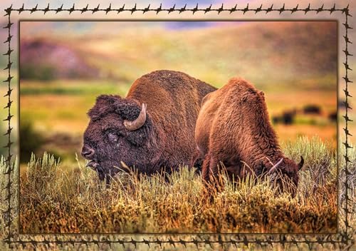 Bison in Rut Fabric Quilt Panell - ANW-030 - Panel Size is 25” X 17.5”, Quality Quilting Cotton