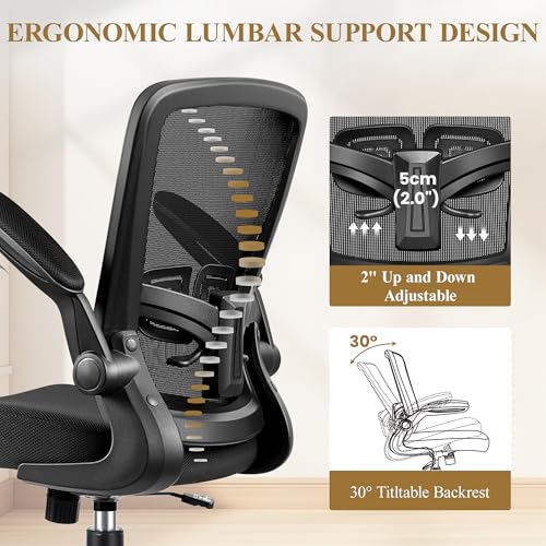 FINATI Ergonomic Mesh Office Chair Desk Swivel Computer Task Chair with Lumbar Support, Flip-Up Arms, Adjustable Height, for Home, Gaming and Work