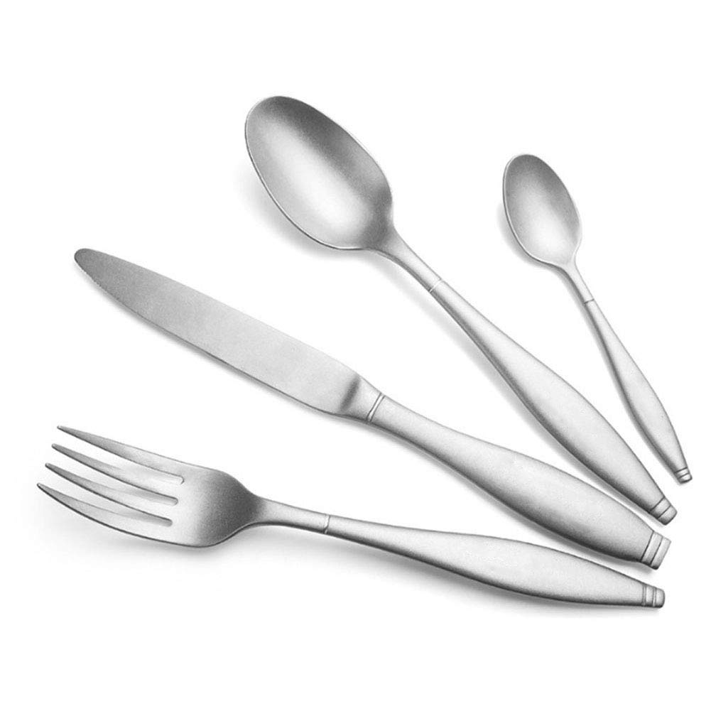 Besteckset 16-teiliges Edelstahl-Titanbeschichtetes Besteck-Set für 4 Personen, Mattes Silbergeschirr, Geschirr-Set mit Messer/Gabel/Löffel/Teelöffel, Retro-Design,Silber (Silber)
