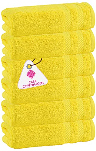 CASA COPENHAGEN Juego de 6 toallas de mano de algodón prémium de 600 g/m², calidad de hotel y spa, color amarillo Cover
