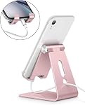 OMOTON Adjustable Cell Phone Stand, C2 Aluminum Desktop Phone Holder Dock Compatible with iPhone 17 16 15 Xs XR 8 Plus 7 6, Google Pixel, Android Phones, Rose Gold