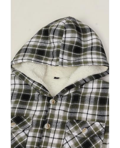 Image of ZENTHACE Boys Sherpa Fleece Lined Flannel Plaid Button Down Shirt Jacket,Hooded Flannel Shirt with Hand Pockets
