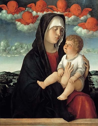 Affiche en toile la Vierge et l'enfant MSTECO 60x90cm : peinture murale d'art