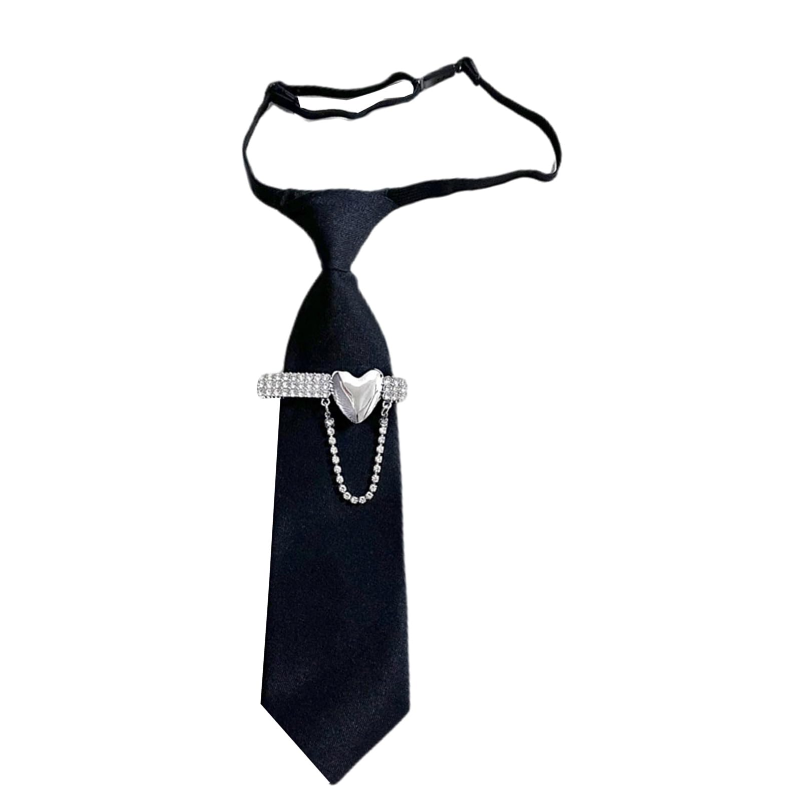 MICFENY Uniform Black Ties Rhinestones Heart Collar Japan seifuku Cosplay Pre-tied Tie Schoolgirl Suit Neckwear