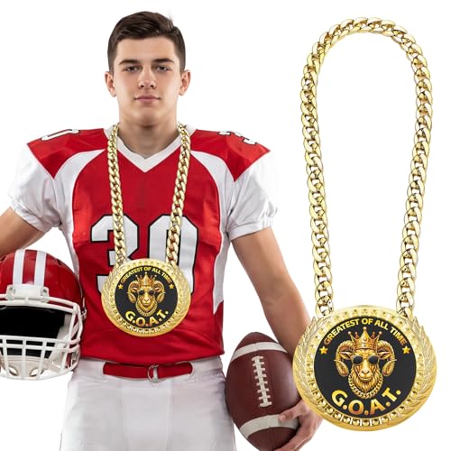 Archerest Goat Medal Chain Sports Funny Chain Trophy Medal for Football Soccer Baseball Volleyball Gold Greatest of All Time Necklace Champion Chain