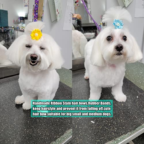 Yaka 40Pcs(20Paris) Cute Dog Hair Bows With Rubber Bands Pearls Flowers Topknot Dog Bows Pet Grooming Products 20 Colors #TOP3