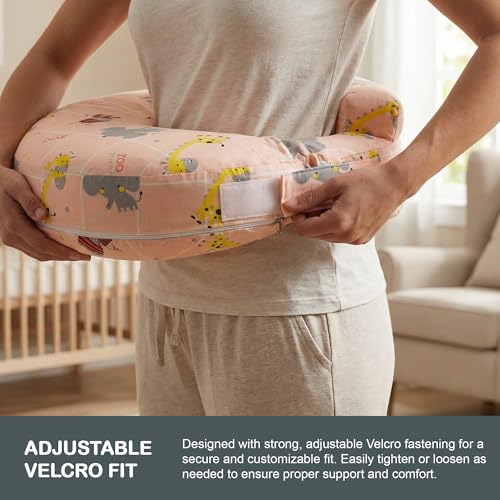 Image of BAYBEE Feeding Pillow for New Born Baby with Foldable Breastfeeding Cover | Ergonomic Feeding Cover for Nursing Mom with Adjustable Velcro | Nursing Pillow with Removable & Washable Covers (Pink)