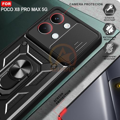 Image of Armor Bumper Back Cover Case for Poco X8 Pro MAX 5G | Rotating Camera Cover, Ring Holder & Kickstand | Heavy Duty & 360 Degree Protection Poco X8 Pro MAX 5G Back Cover (Black)