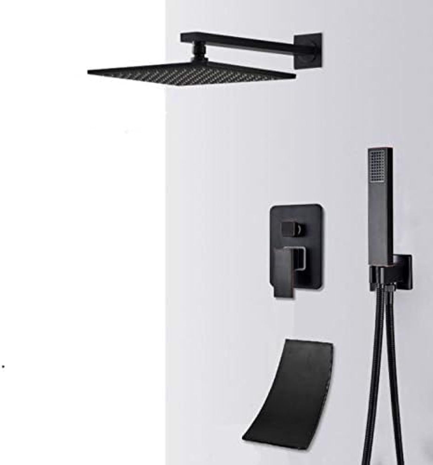 GLJTUO Shower System, Black Concealed Shower Faucets Set 16 Inch Brass Rainfall Shower Head Single Handle Mixer Tap Bathroom Shower