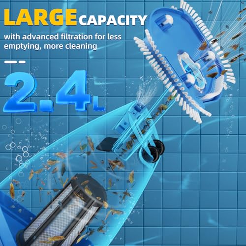 Cordless Pool Vacuum with Telescopic Pole, 26.5 gallons/min Powerful Suction, Handheld Rechargeable Swimming Pool Cleaner with 1H Running Time, Pool Vacuum for Above/In Ground Pools, Spas, Hot Tubs