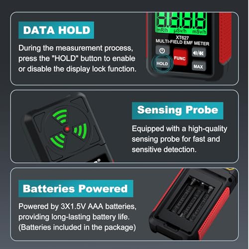 Image of Xin Tester EMF Detector Meter 3-in-1 Digital Electromagnetic Radiation Magnetic Field Reader Tester, Home Outdoor Microwave Radioactive Ghost Hunting Cell Phone Towers WiFi Signal Detecting