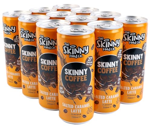 Skinny Food Co Skinny Coffee Salted Caramel Latte - 12 x 250ml Cans - Low Sugar Low Fat - 26 Calories per Can Ready-to-Drink - Great for a Healthy Energy Boost