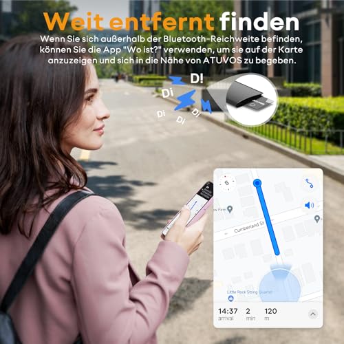 ATUVOS Wallet Tracker Karte Thin 1.6mm, Smart Air Tag Card Kompatibel mit Apple Wo ist? APP (iOS NUR, Android Not Supported), Bluetooth Item Finder für Reisekoffer/Geldbeutel/Koffer/Taschen und mehr