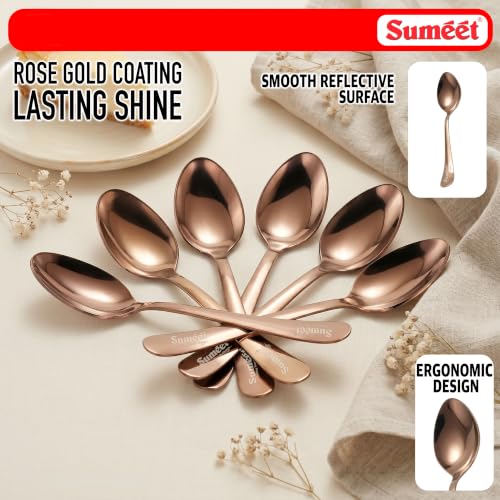 Image of Sumeet Stainless Steel Rose Gold Baby /Meduim Premium Spoon Set of 6 Pc - (15.5cm L) (1.6mm Thick)