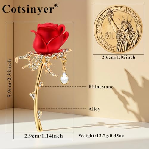 Image of Red Rose Brooch for Women - Elegant Costume Jewelry Pin for Dresses, Hats & Scarves