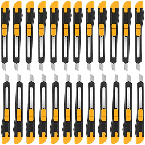 DIYSELF 24 Pack Box Cutter Retractable, Box Opener with 9mm Wide Blade, Utility Knife Retractable with Snap Off Blade, Box Knife with Automatic Lock, Sharp Box Cutters for Cardboard, Carton, Paper