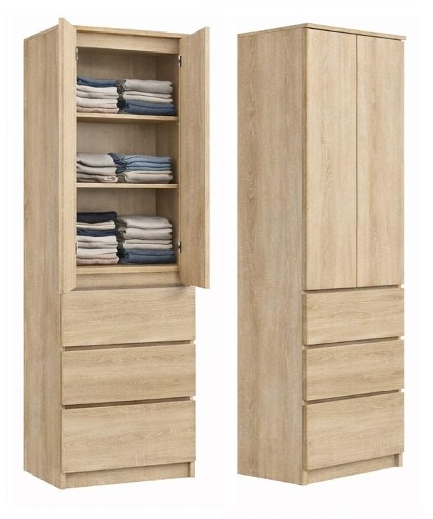 KUBUTKU Armario multiusos con 3 cajones, 3 compartimentos y 2 puertas, para dormitorio, salón o pasillo, 180,5 x 50 x 40 cm (Sonoma)