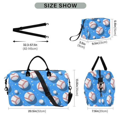 Baseball Color Blue Star Large Travel Duffle Bag Weekender Overnight Bags Gym Yoga Bag for Women Men with Toiletry Bag3