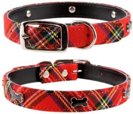Leather tartan dog collar Clearance