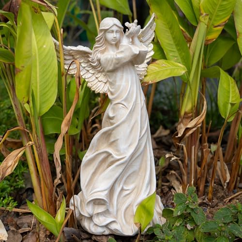 Floryden Angel Garden Statue, 16.1 inch Decorative Figurine, White Indoor Outdoor Decor for Patio, Lawn, Cemetery